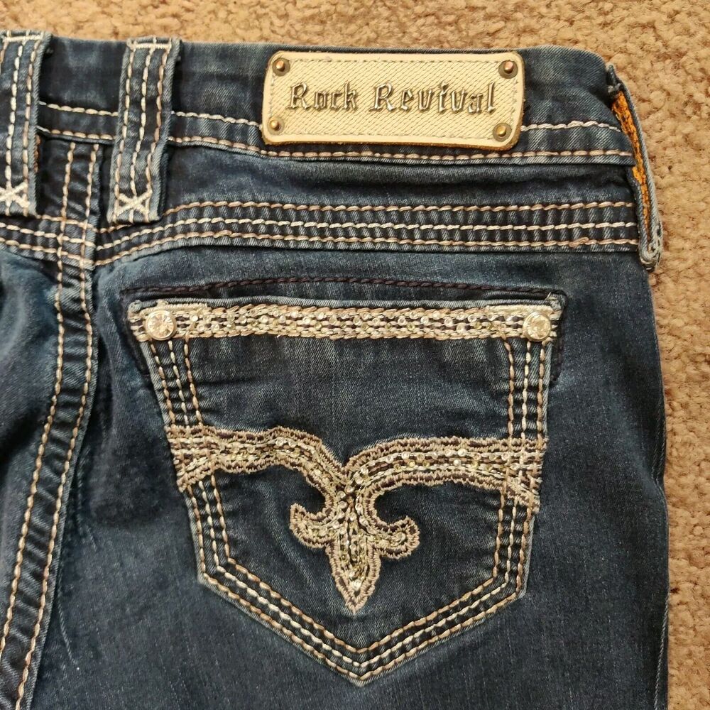 Rock‎ Revival Jeans Size 29 x 31 Easy Boot Denim Pants Dark Blue Wash Flaw